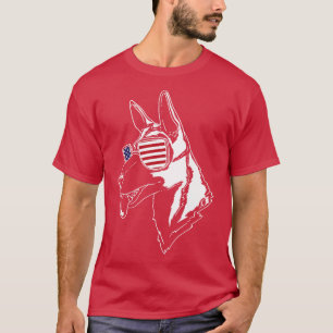 Belgian Malinois Dog USA Flag Sunglasses T-Shirt