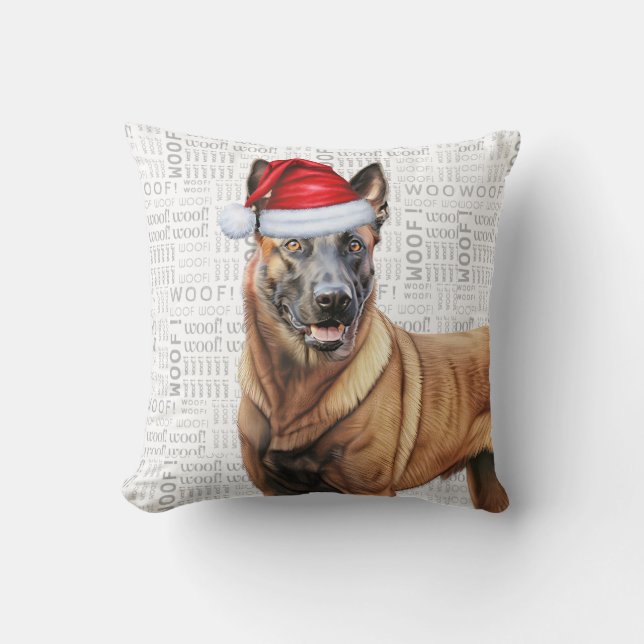 Belgian Malinois Dog Watercolor Christmas Cushion (Front)