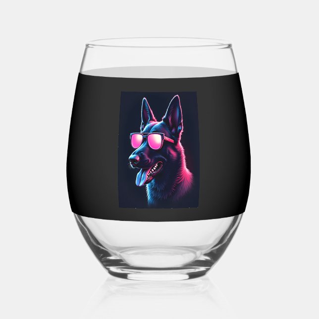 Belgian Malinois Dogs Belgian Malinoiss T-Shirt Stemless Wine Glass (Front)