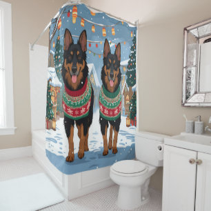 Belgian Malinois Dogs Christmas Snow Holiday  Shower Curtain