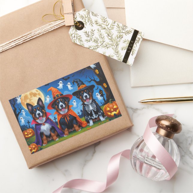 Belgian Malinois Dogs Pumpkin Halloween Funny  Rectangular Sticker (Gifting)