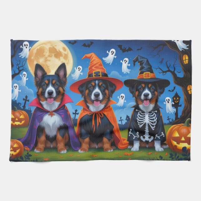 Belgian Malinois Dogs Pumpkin Halloween Funny  Tea Towel (Horizontal)