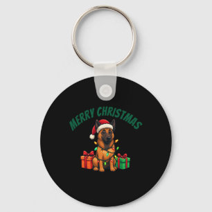 Belgian Malinois Dressed Up For Christmas Key Ring