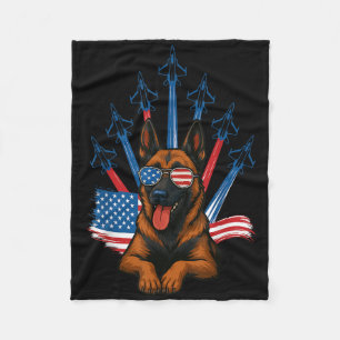 Belgian Malinois Fighter Jet Aeroplane Patriotic D Fleece Blanket