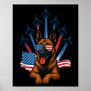 Belgian Malinois Fighter Jet Aeroplane Patriotic D Poster