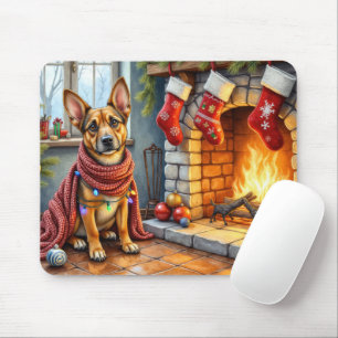 Belgian Malinois Fireplace with Christmas Lights Mouse Pad
