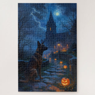 Belgian Malinois Gothic Cathedral Halloween Art Jigsaw Puzzle