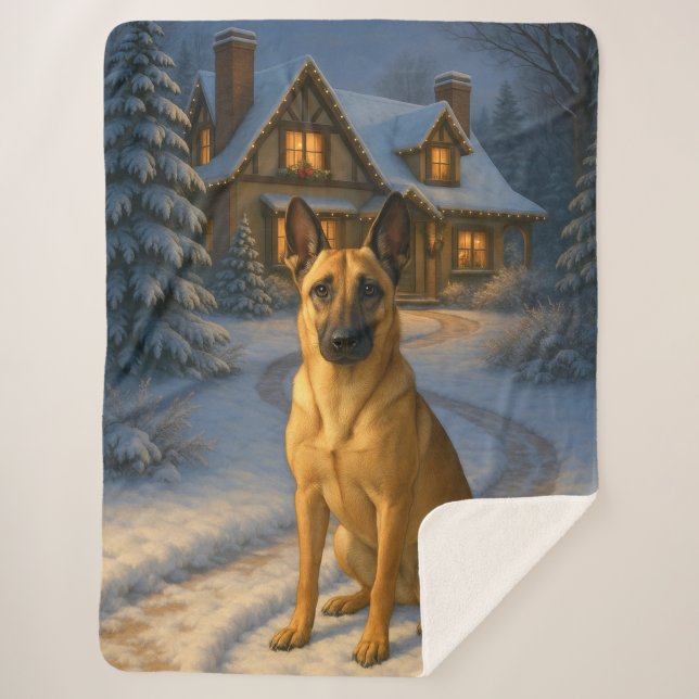 Belgian  Malinois Holiday  Sherpa Blanket (Front)