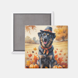Belgian Malinois In Autumn Leaves Thanksgiving Art Magnet