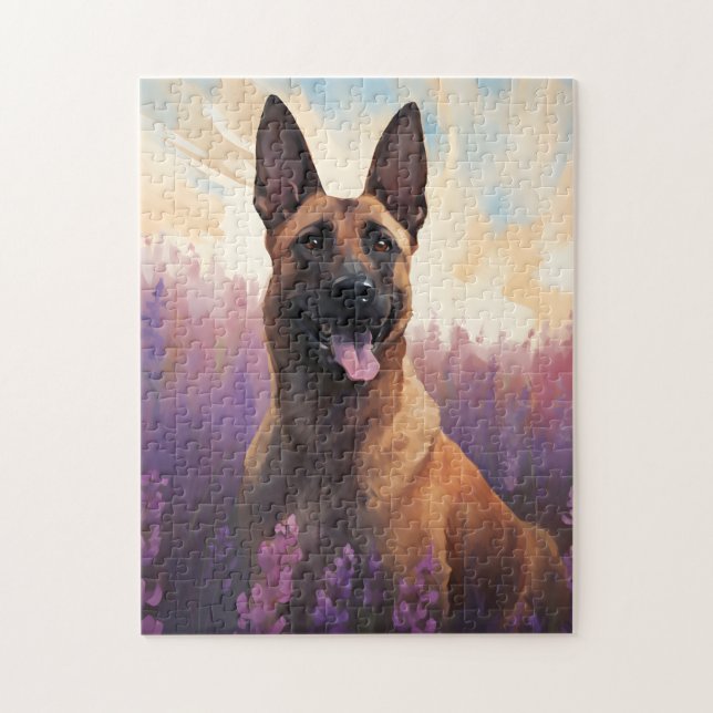 Belgian Malinois in Lavender field Jigsaw Puzzle (Vertical)