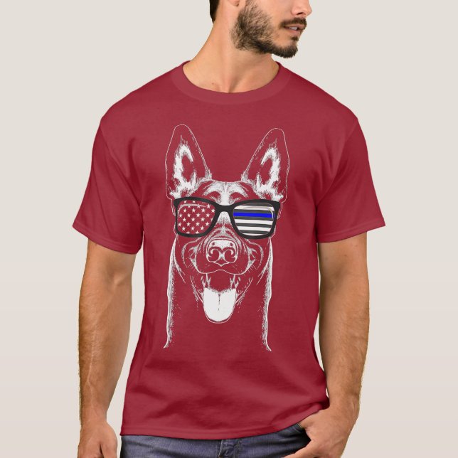 Belgian Malinois K9 Unit Thin Blue Line Flag T-Shirt (Front)