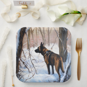 Belgian Malinois Let It Snow Christmas Paper Plate