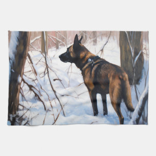 Belgian Malinois Let It Snow Christmas Tea Towel