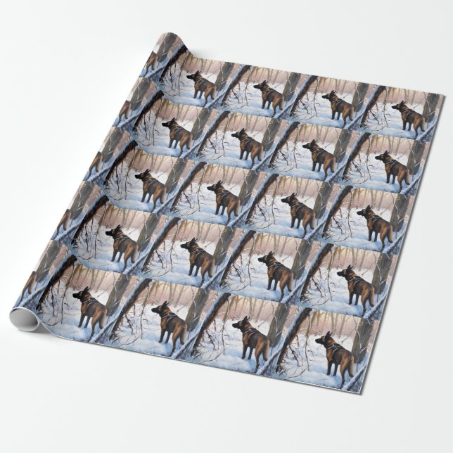 Belgian Malinois Let It Snow Christmas Wrapping Paper (Unrolled)