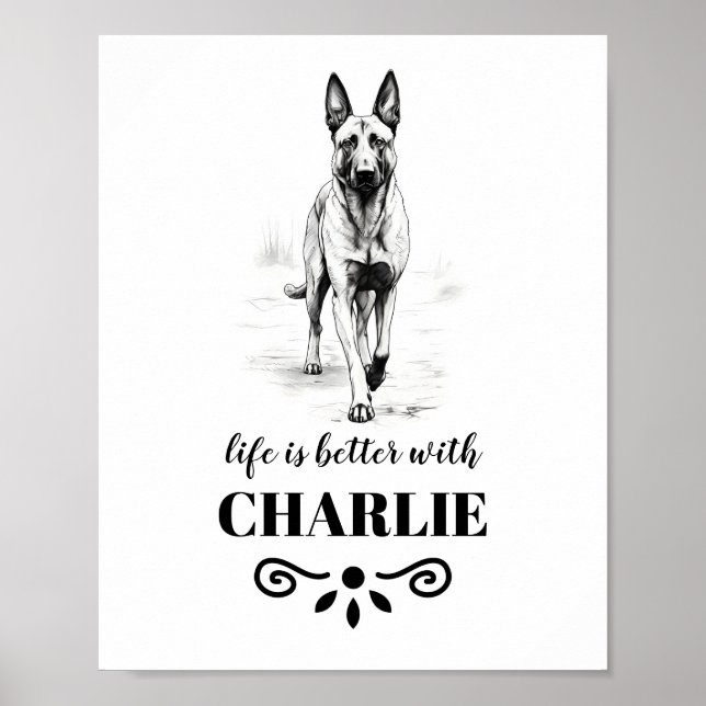 Belgian Malinois Life is better Custom Dog Name Poster (Front)