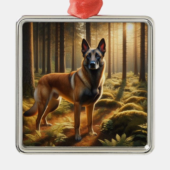 Belgian Malinois Metal Tree Decoration (Front)