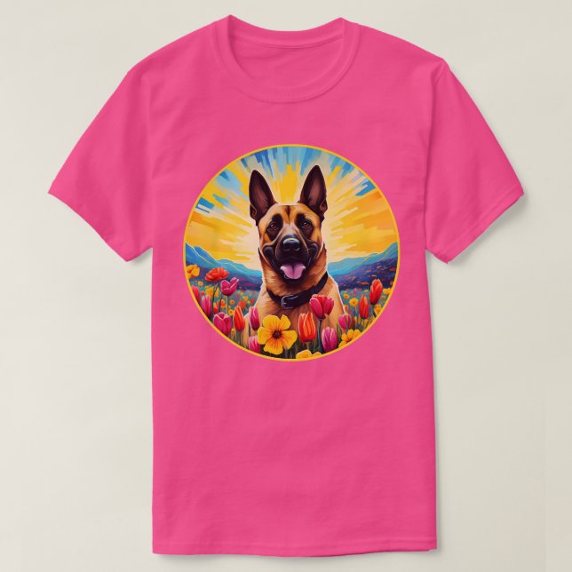 Belgian Malinois Mountain Flower Cute Colourful Pu T-Shirt (Design Front)