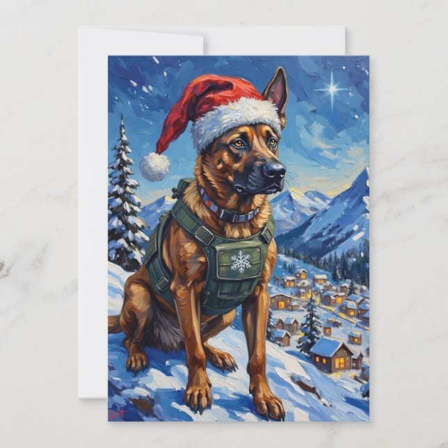 Belgian Malinois Mountain Patrol Christmas Holiday Card (Front)