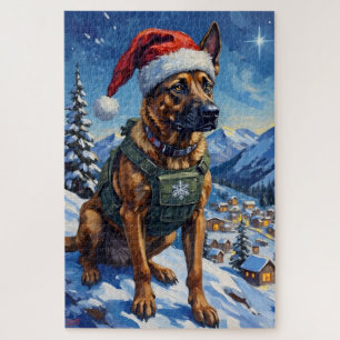Belgian Malinois Mountain Patrol Christmas Jigsaw Puzzle
