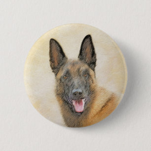 Belgian Malinois Painting - Cute Original Dog Art 6 Cm Round Badge