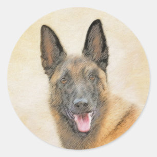 Belgian Malinois Painting - Cute Original Dog Art Classic Round Sticker