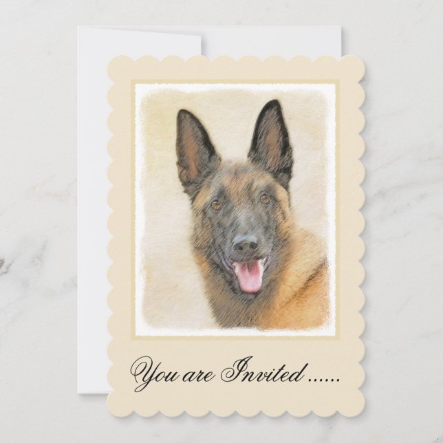 Belgian Malinois Painting - Cute Original Dog Art Invitation (Front)