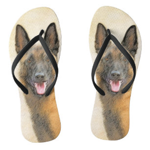 Belgian Malinois Painting - Cute Original Dog Art Jandals
