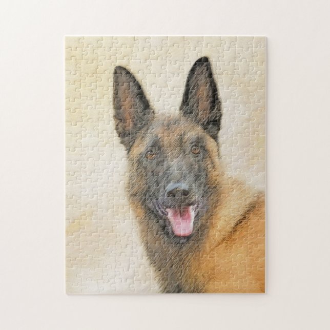 Belgian Malinois Painting - Cute Original Dog Art Jigsaw Puzzle (Vertical)