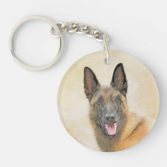 Belgian Malinois Painting - Cute Original Dog Art Key Ring (Front)