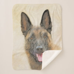 Belgian Malinois Painting - Cute Original Dog Art Sherpa Blanket
