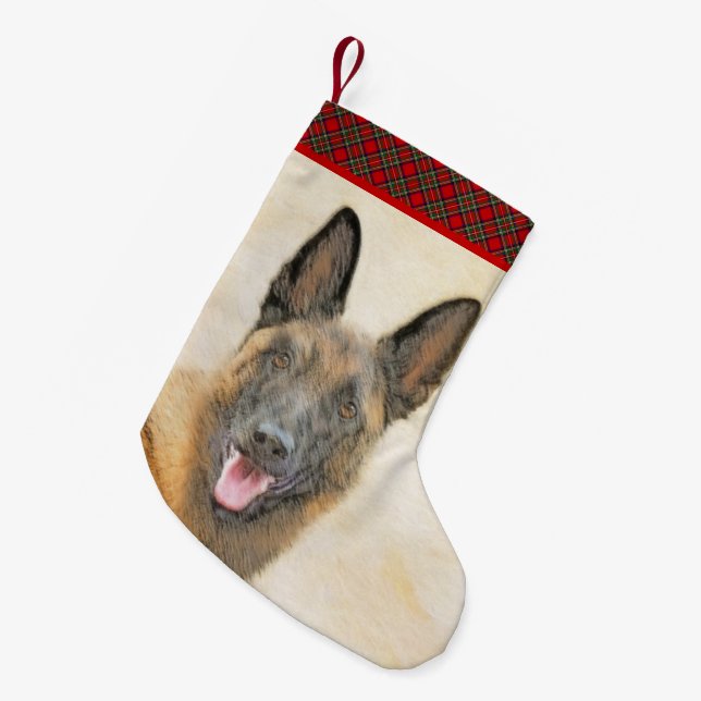 Belgian Malinois Painting - Cute Original Dog Art Small Christmas Stocking (Front (Hanging))