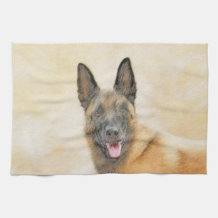 Belgian Malinois Painting - Cute Original Dog Art Tea Towel