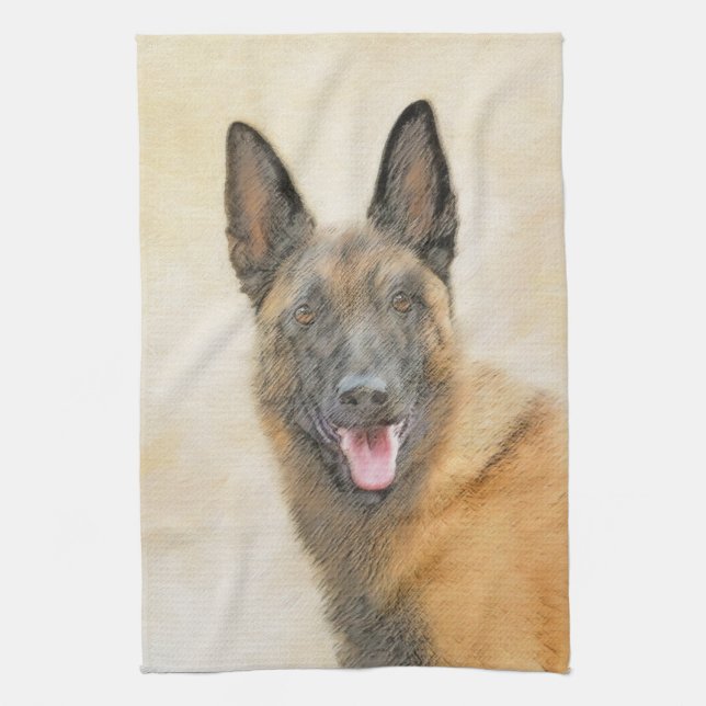 Belgian Malinois Painting - Cute Original Dog Art Tea Towel (Vertical)