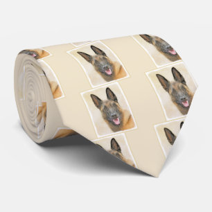 Belgian Malinois Painting - Cute Original Dog Art Tie