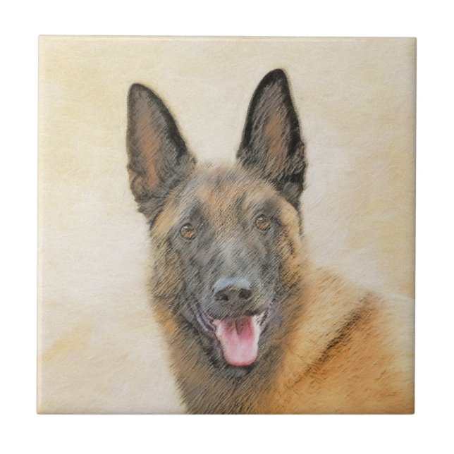 Belgian Malinois Painting - Cute Original Dog Art Tile (Front)