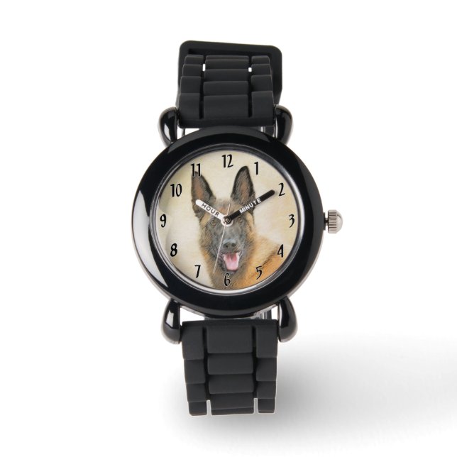 Belgian Malinois Painting - Cute Original Dog Art Watch (Front)