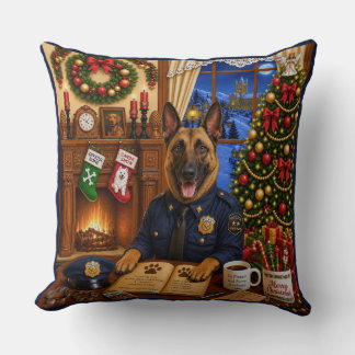 Belgian Malinois Police Holiday Cushion