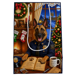 Belgian Malinois Police Holiday  Medium Gift Bag