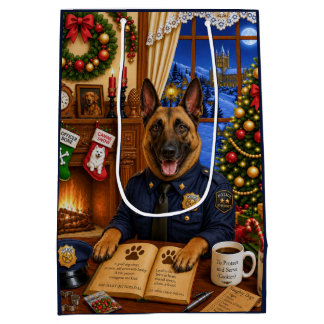 Belgian Malinois Police Holiday Medium Gift Bag
