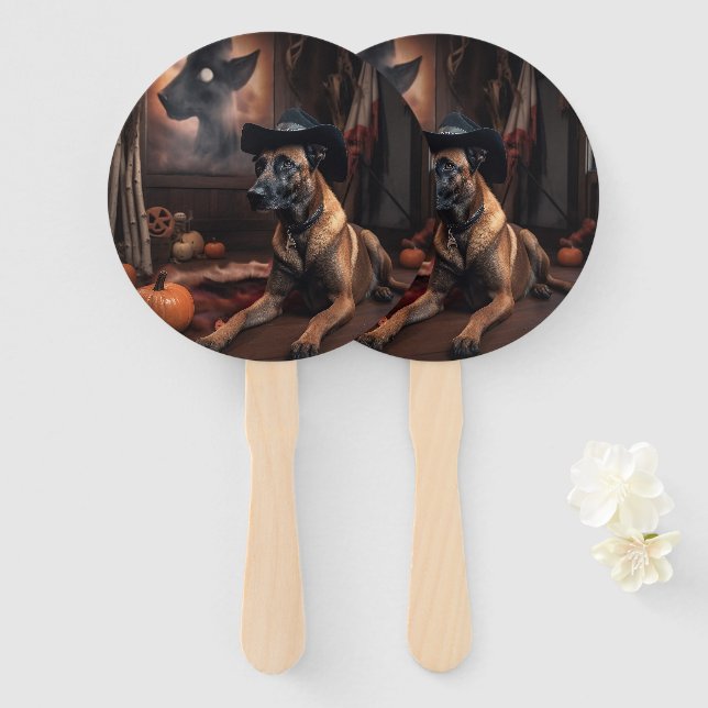 Belgian Malinois Pumpkins Halloween Scary Hand Fan (Front and Back)
