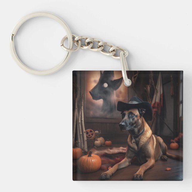 Belgian Malinois Pumpkins Halloween Scary Key Ring (Front)