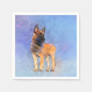 Belgian Malinois Puppy Painting - Mechelaar Napkin