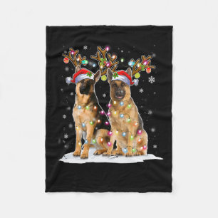 Belgian Malinois Reindeer Hat Santa Christmas Ligh Fleece Blanket