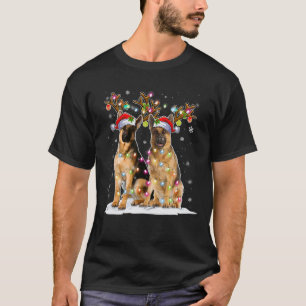 Belgian Malinois Reindeer Hat Santa Christmas Ligh T-Shirt