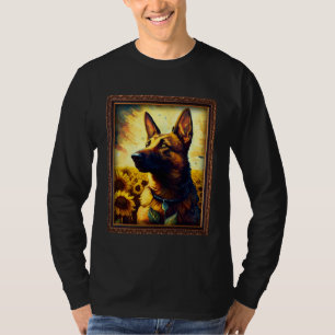 Belgian Malinois Shepherd Painting Sunflower Flowe T-Shirt
