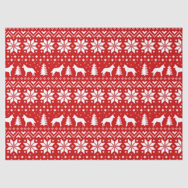 Belgian Malinois Silhouettes Christmas Pattern Red Tissue Paper (Front)
