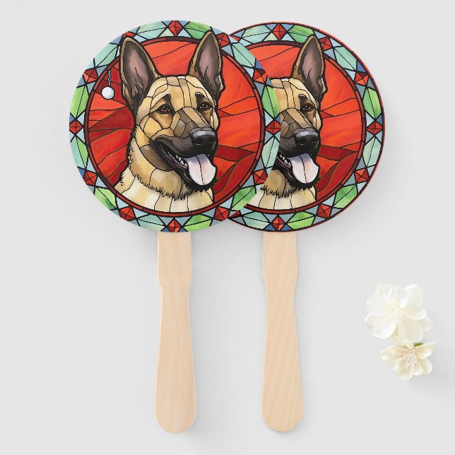Belgian Malinois Stained Glass Christmas Hand Fan (Front and Back)
