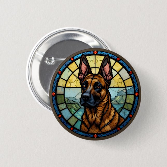 Belgian Malinois Stained Glass Style Illustration 6 Cm Round Badge (Front & Back)