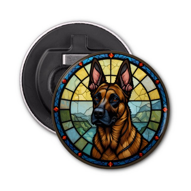 Belgian Malinois Stained Glass Style Illustration Bottle Opener (Front)