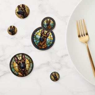 Belgian Malinois Stained Glass Style Illustration Confetti